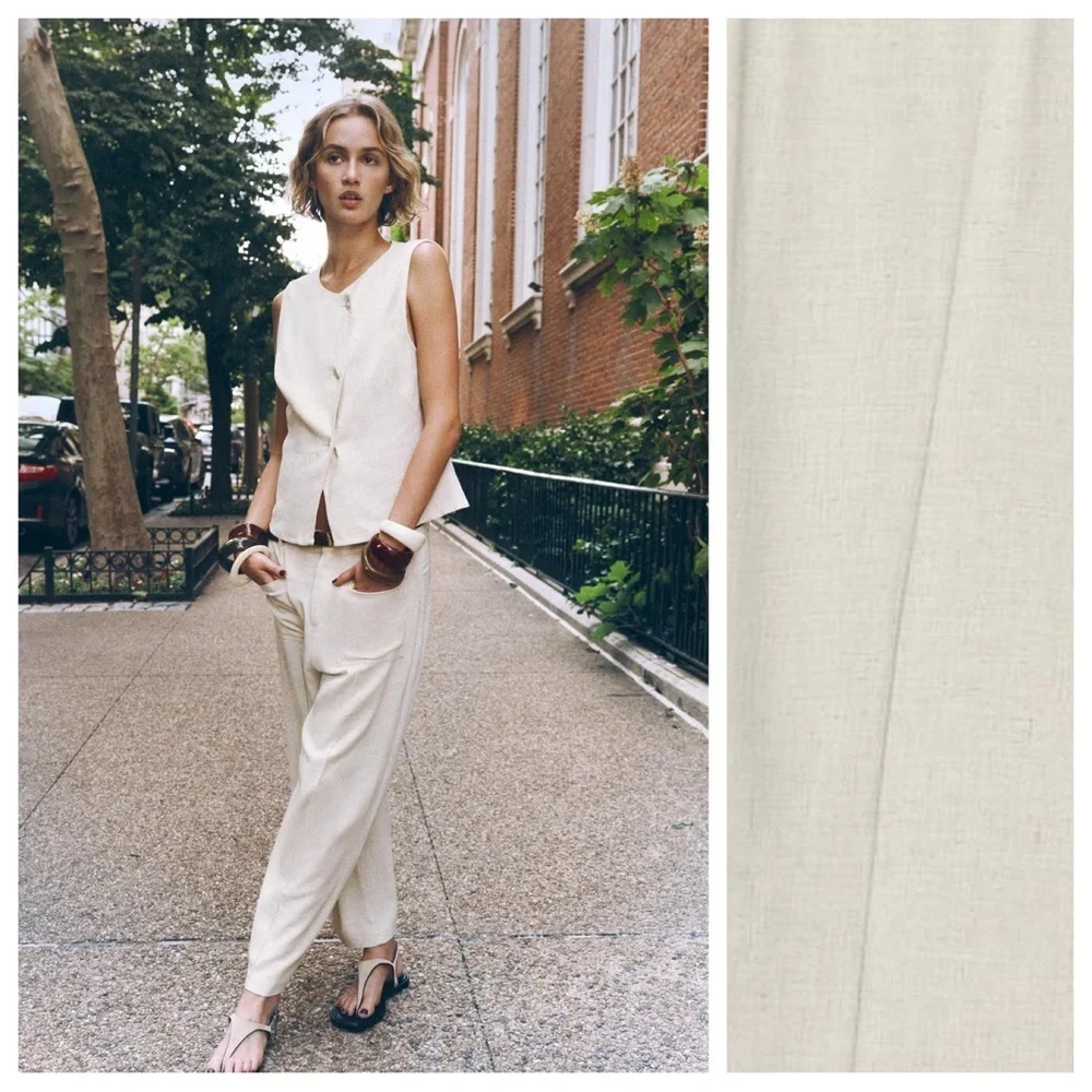 NWT. Zara Ecru Linen/Viscose Blend Trousers/Culottes. Size L.